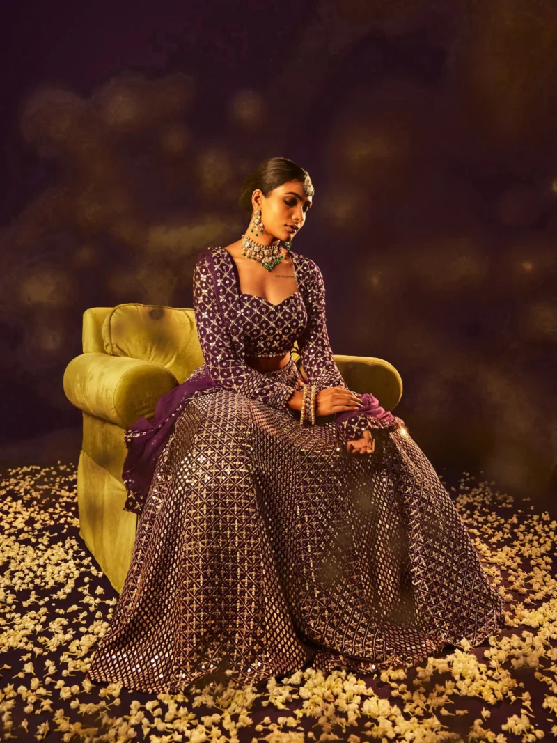 Wine Colour Georgette Bridesmaid Lehenga