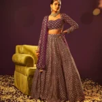 Wine Colour Georgette Bridesmaid Lehenga front