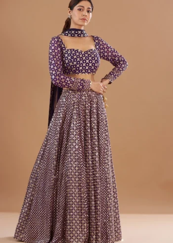 Wine Colour Georgette Bridesmaid Lehenga full look