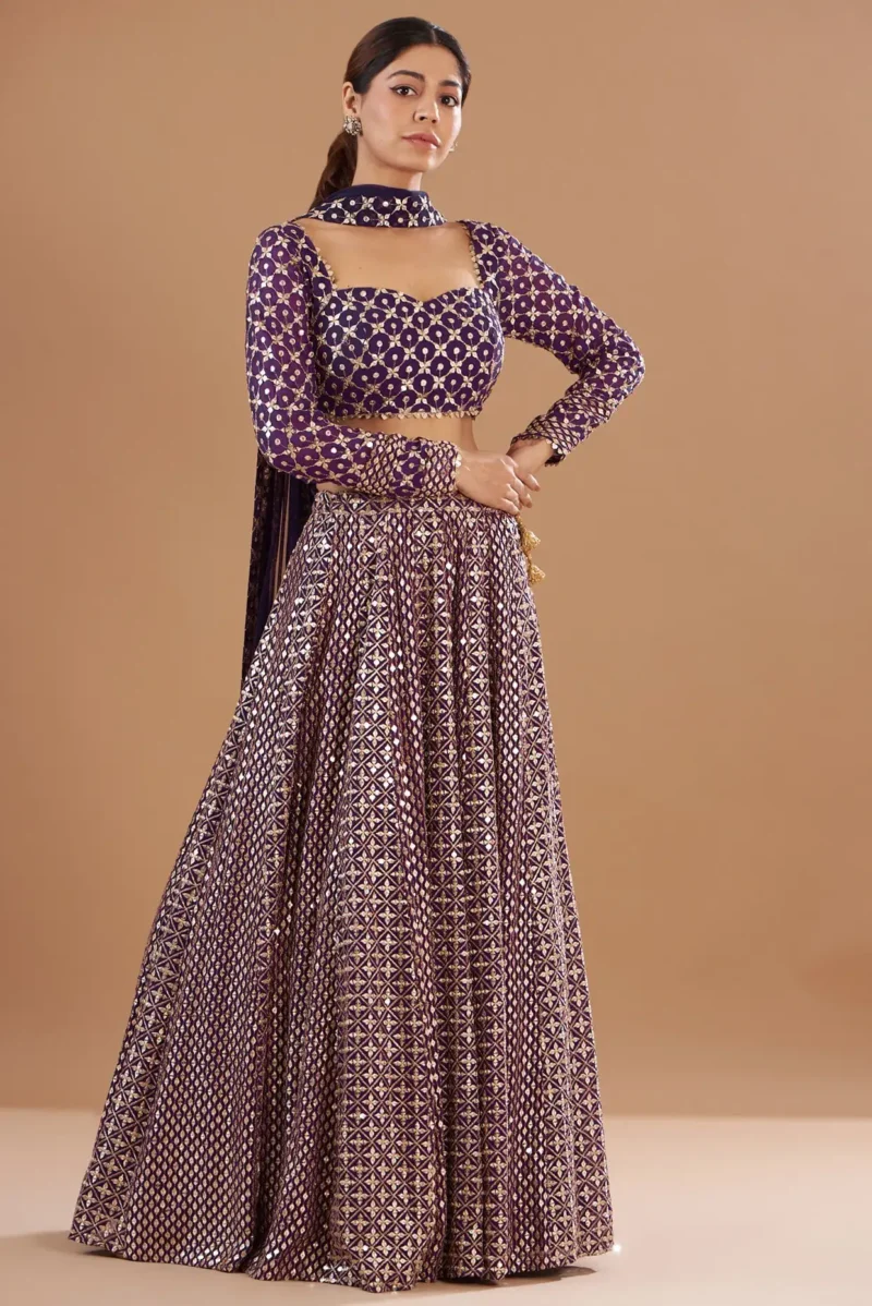 Wine Colour Georgette Bridesmaid Lehenga full look