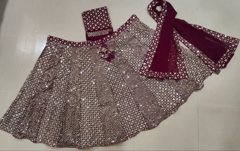 Wine Colour Georgette Bridesmaid Lehenga real product
