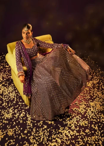 Wine Colour Georgette Bridesmaid Lehenga model look