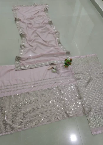 Ash Pink Organza Silk Sequin Embroidered Wedding Lehenga Choli live blouse n dupatta