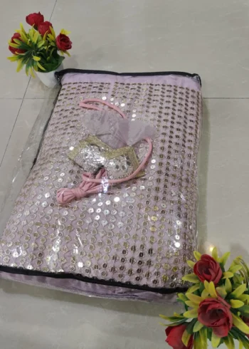 Ash Pink Organza Silk Sequin Embroidered Wedding Lehenga Choli Package