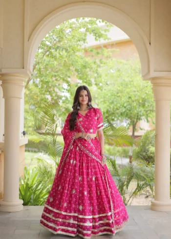 Buy Lehenga Designs For Girls 38 Pink Colour Bandhej Print Navratri Lehenga Choli with Dupatta front look