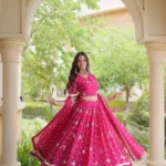 Pink Colour Bandhej Print Navratri Lehenga Choli with Dupatta full gher flair