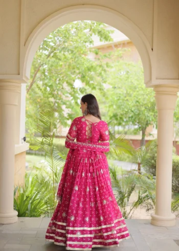 Pink Colour Bandhej Print Navratri Lehenga Choli with Dupatta back side design