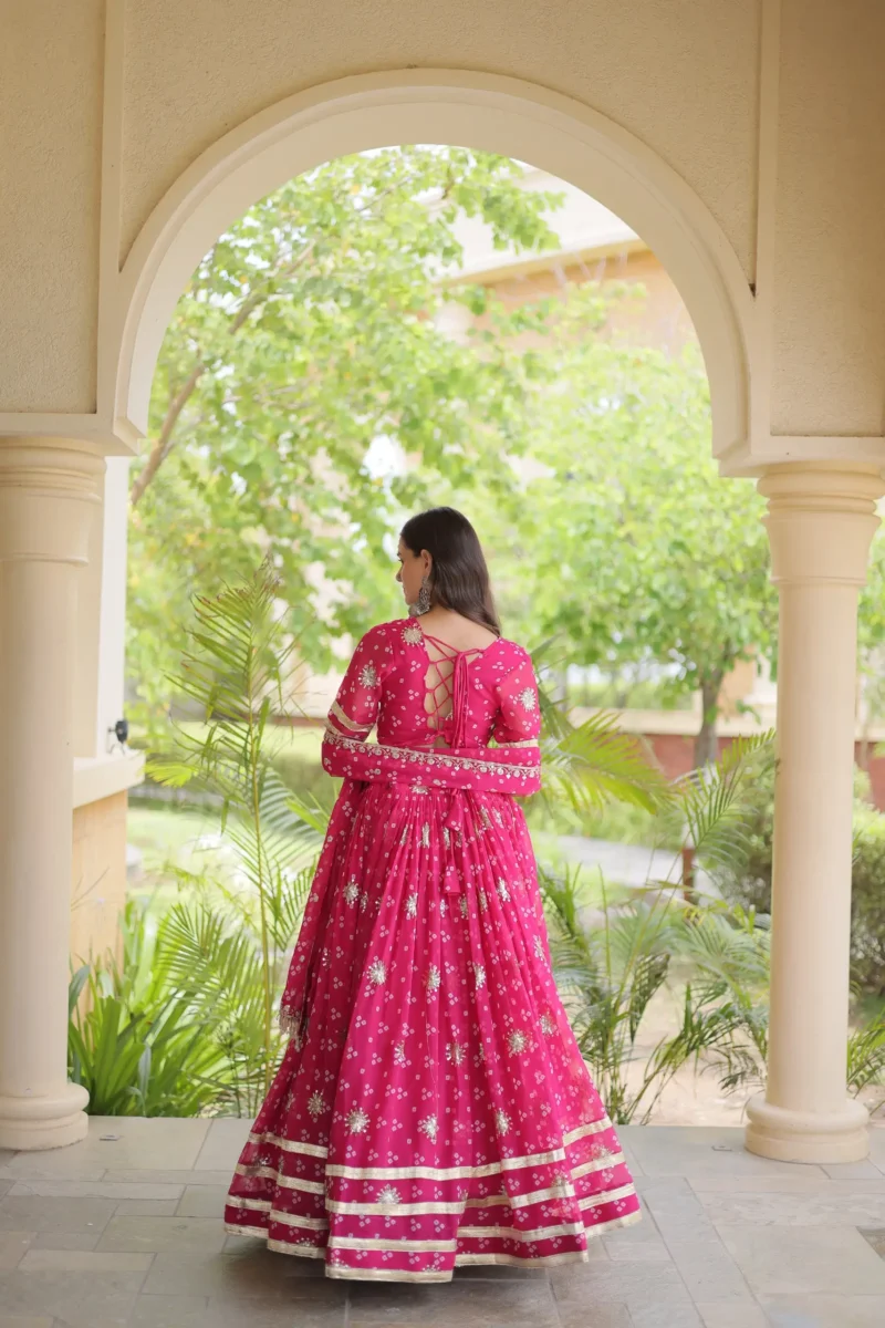Pink Colour Bandhej Print Navratri Lehenga Choli with Dupatta back side design