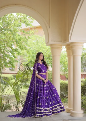 Purple Colour Bandhej Print Navratri Lehenga Choli with Dupatta front look