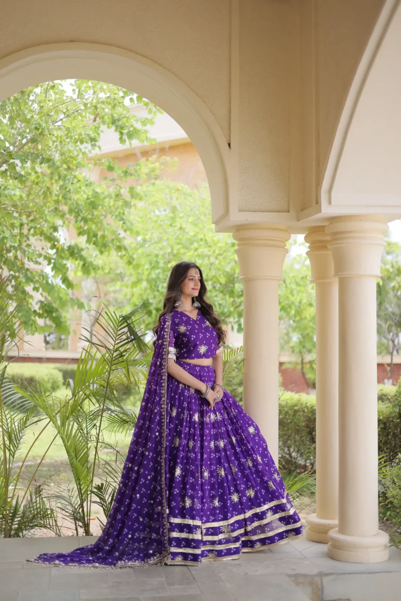 Purple Colour Bandhej Print Navratri Lehenga Choli with Dupatta front look