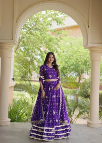 Purple Colour Bandhej Print Navratri Lehenga Choli with Dupatta front design