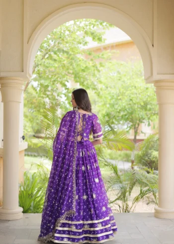 Purple Colour Bandhej Print Navratri Lehenga Choli with Dupatta back design