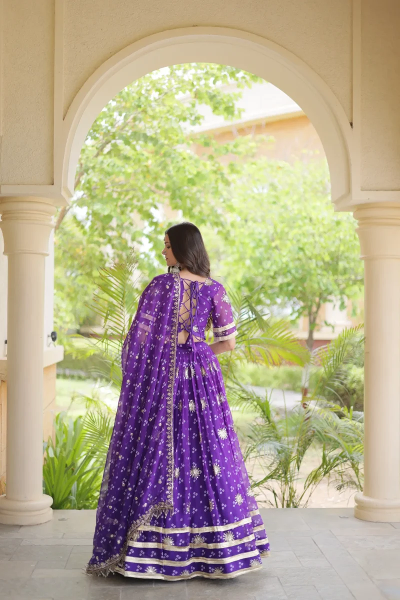 Purple Colour Bandhej Print Navratri Lehenga Choli with Dupatta back design