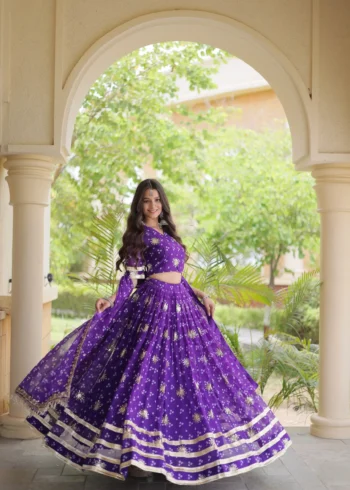 Purple Colour Bandhej Print Navratri Lehenga Choli with Dupatta flair