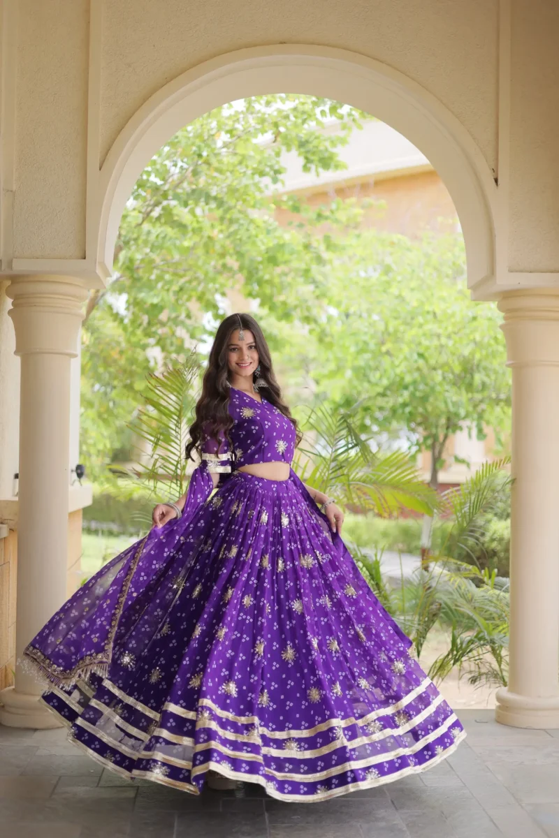 Purple Colour Bandhej Print Navratri Lehenga Choli with Dupatta flair