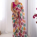 White Bandhej Printed Georgette Regular Wear Saree