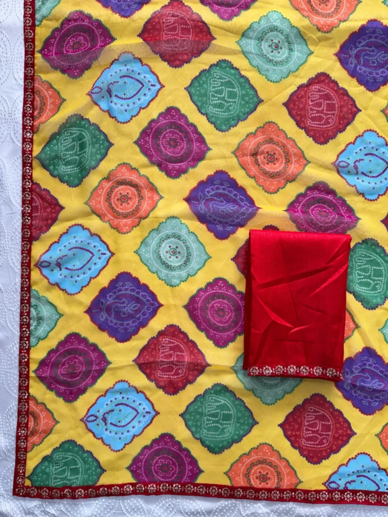 Yellow Bandhej Printed Georgette Regular Wear Saree live image
