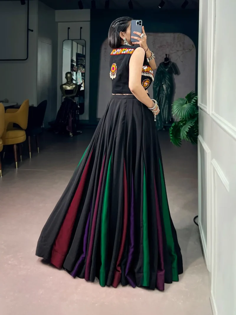 Black Georgette Navratri Lehenga with Traditional Gamthi Work Koti back side