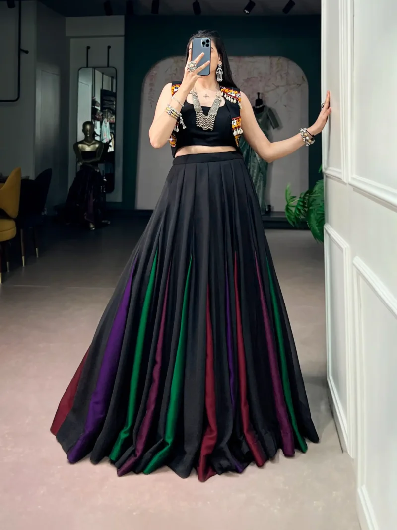 Black Georgette Navratri Lehenga with Traditional Gamthi Work Koti
