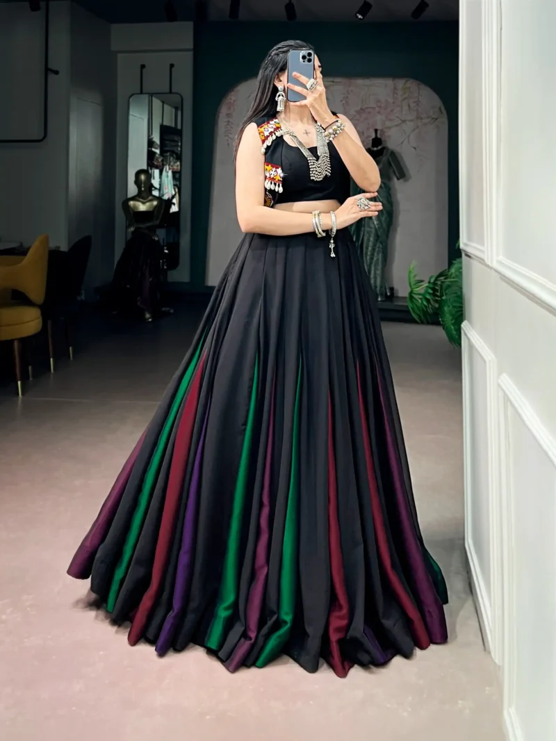 Black Georgette Navratri Lehenga with Traditional Gamthi Work Koti side