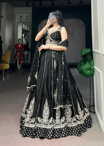 Black Naysha Silk Designer Party Wear Lehenga with Sequins
