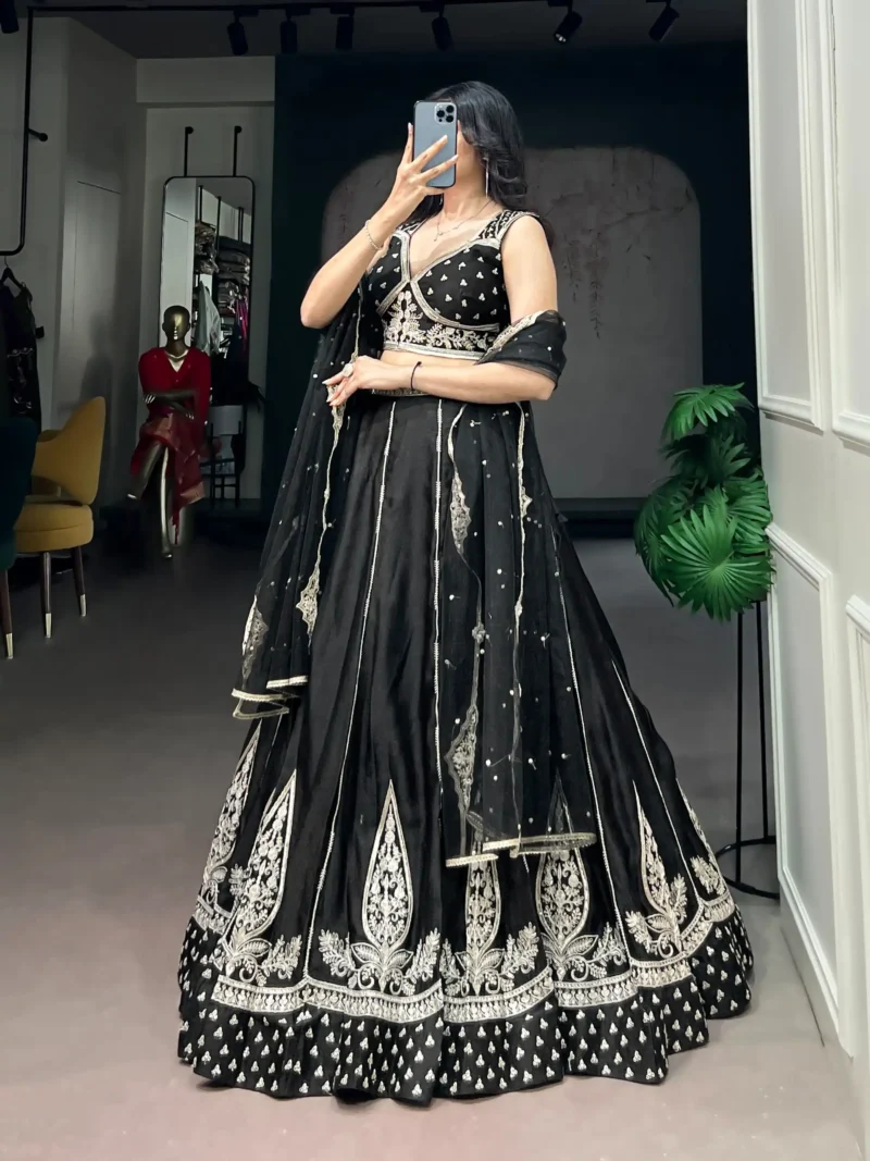 Black Naysha Silk Designer Party Wear Lehenga with Sequins
