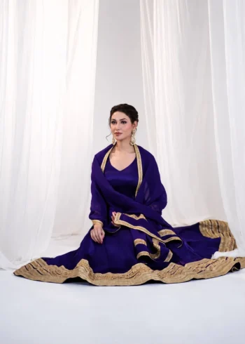 Blue Heavy Silk Embroidered Anarkali Suit flair