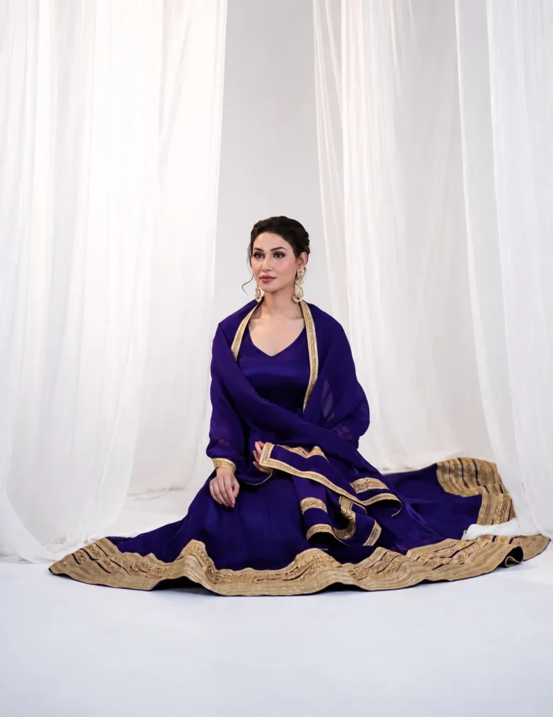 Blue Heavy Silk Embroidered Anarkali Suit flair