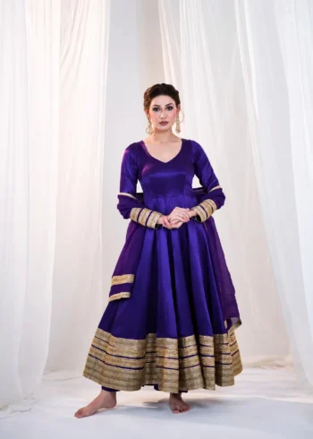 Blue Heavy Silk Embroidered Anarkali Suit front look