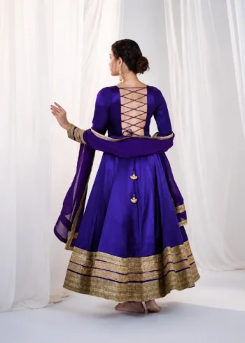 Blue Heavy Silk Embroidered Anarkali Suit back side look