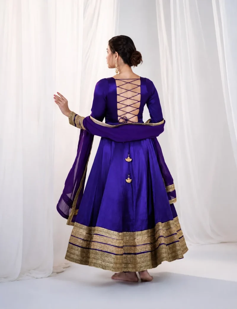 Blue Heavy Silk Embroidered Anarkali Suit back side look