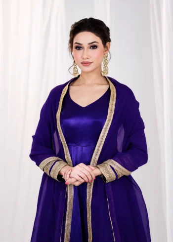 Blue Heavy Silk Embroidered Anarkali Suit close