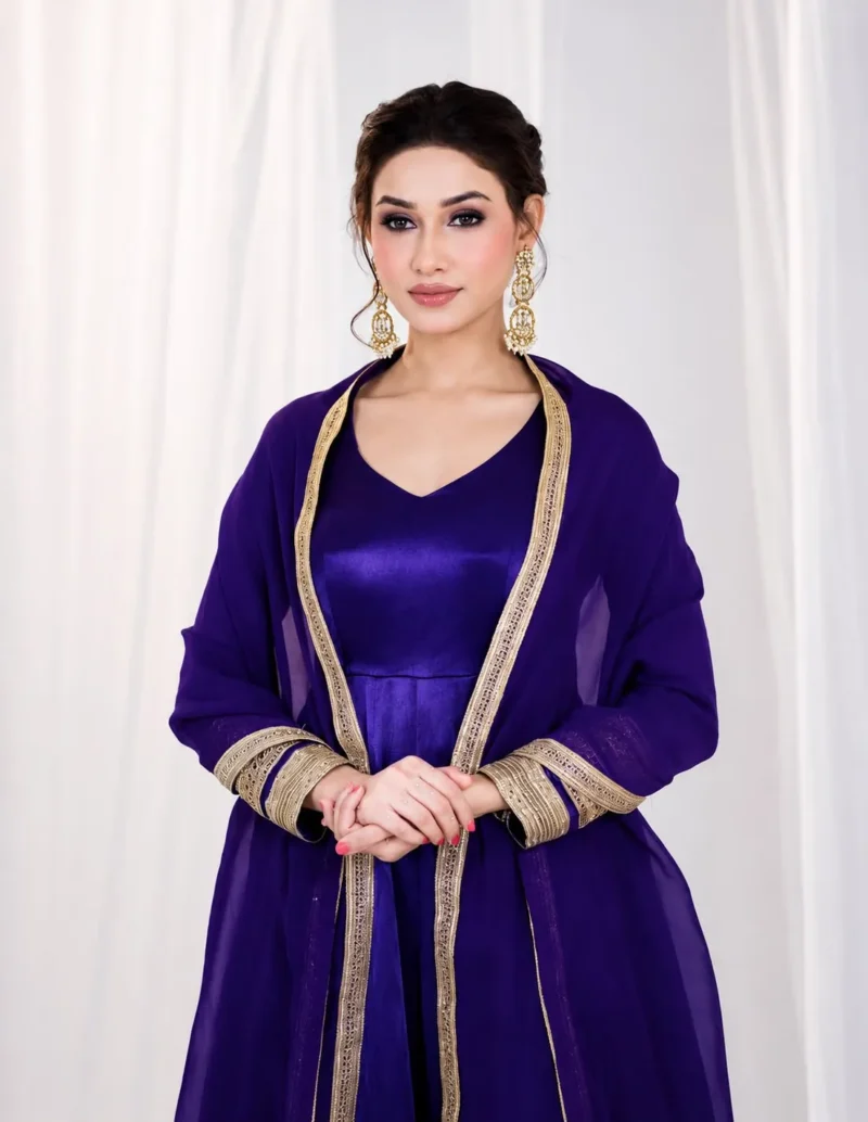 Blue Heavy Silk Embroidered Anarkali Suit close