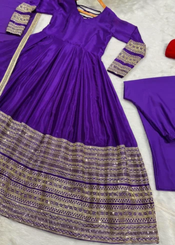 Blue Heavy Silk Embroidered Anarkali Suit live close work