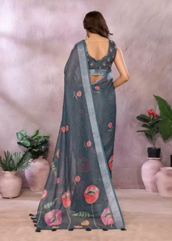 Lilen Simmeer Zari Grey Saree for Festive and Casual Wear back design