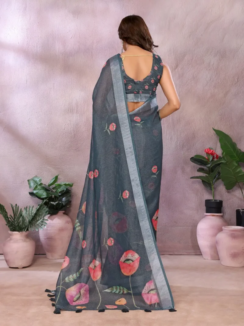 Lilen Simmeer Zari Grey Saree for Festive and Casual Wear back design