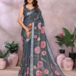 Lilen Simmeer Zari Grey Saree for Festive and Casual Wear
