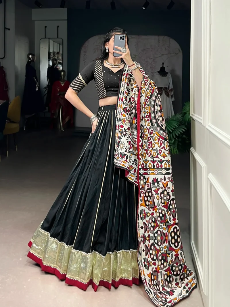Black Chanderi Garba Lehenga with Zari Work front look