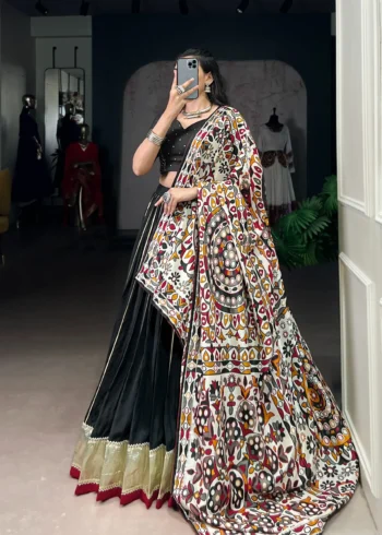 Black Chanderi Garba Lehenga with Zari Work dupatta look