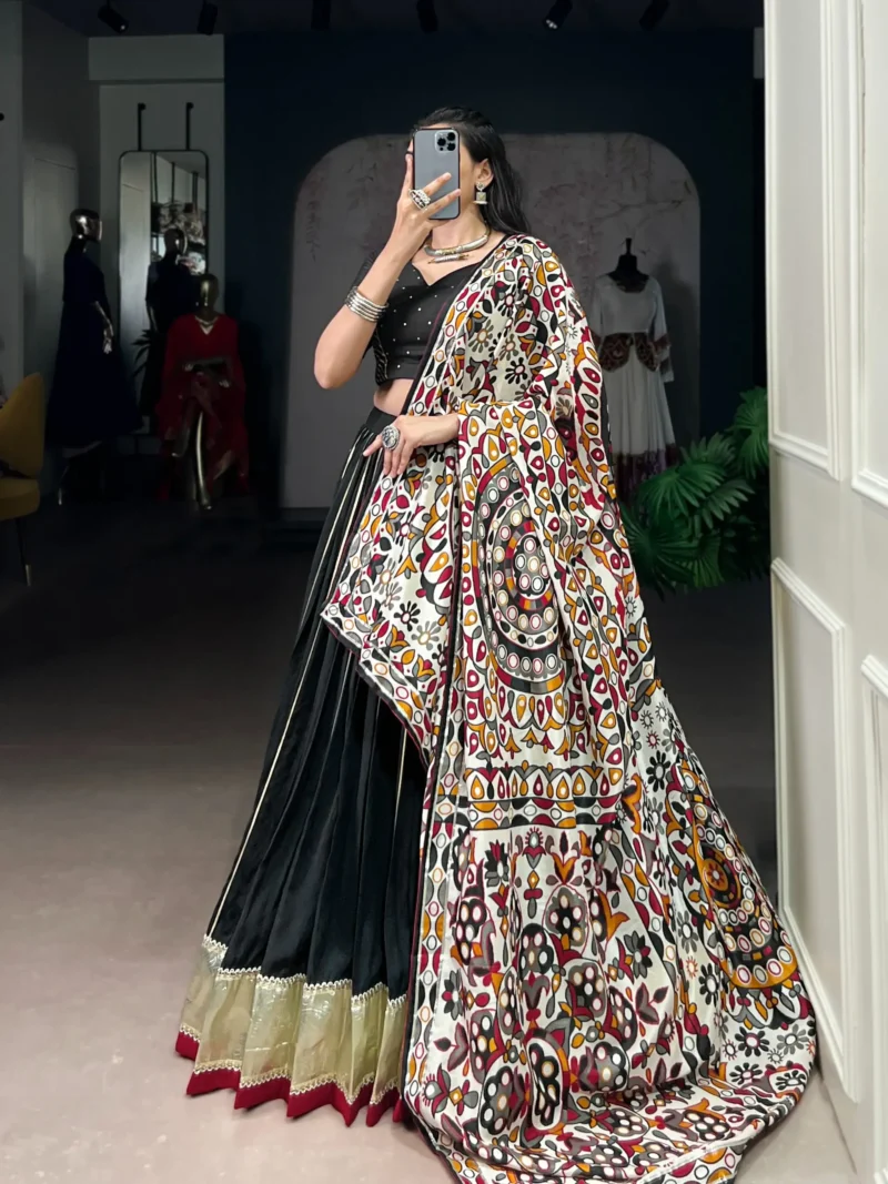 Black Chanderi Garba Lehenga with Zari Work dupatta look