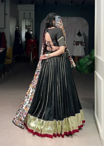 Black Chanderi Garba Lehenga with Zari Work back side look