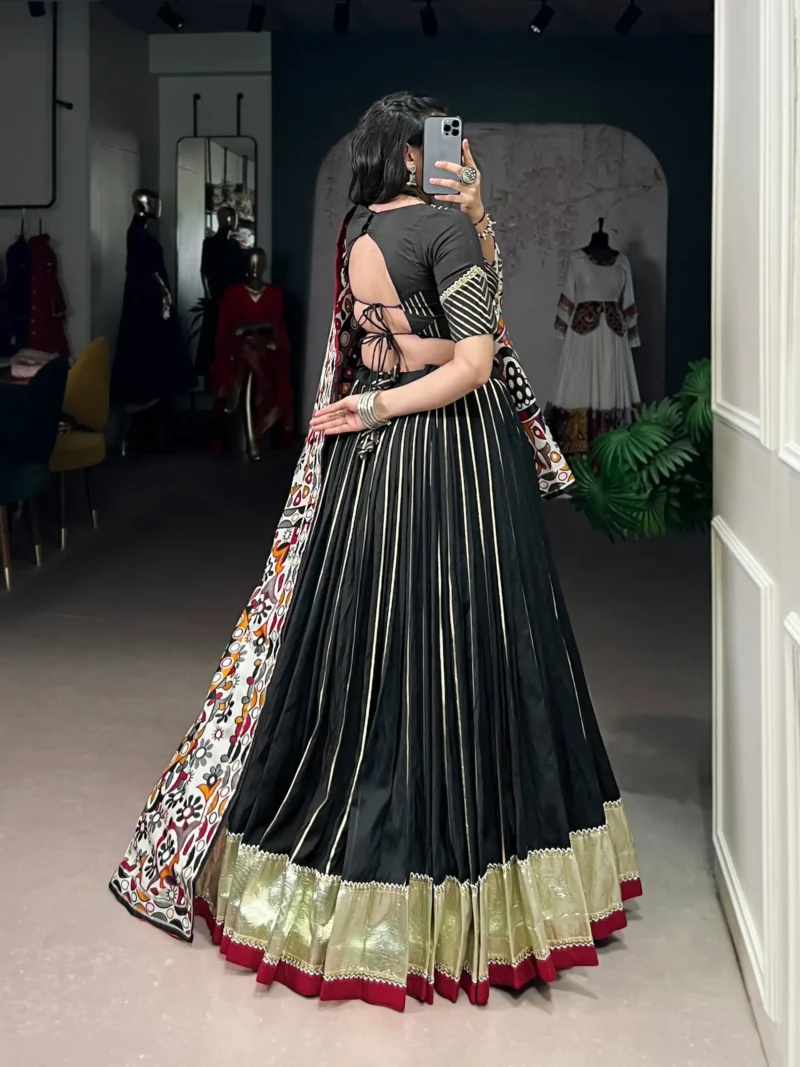 Black Chanderi Garba Lehenga with Zari Work back side look