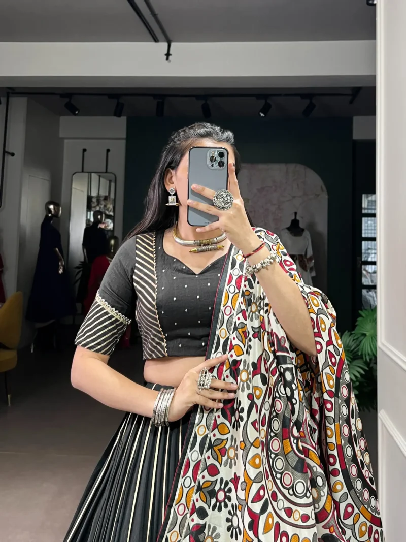 Black Chanderi Garba Lehenga with Zari Work close look