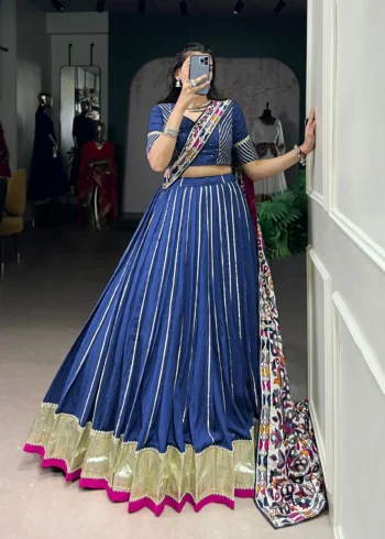 Firozi Chanderi Garba Lehenga with Zari Work