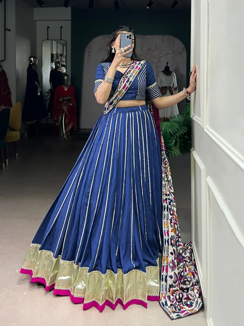 Firozi Chanderi Garba Lehenga with Zari Work