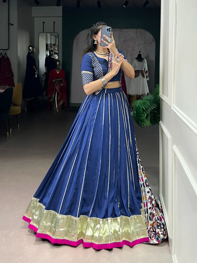 Firozi Chanderi Garba Lehenga with Zari Work front look
