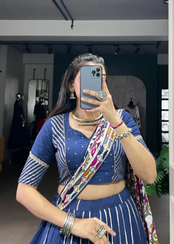 Firozi Chanderi Garba Lehenga with Zari Work close look