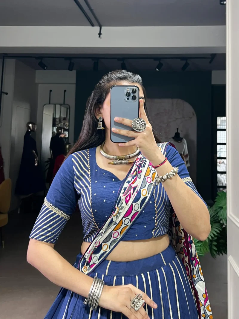 Firozi Chanderi Garba Lehenga with Zari Work close look
