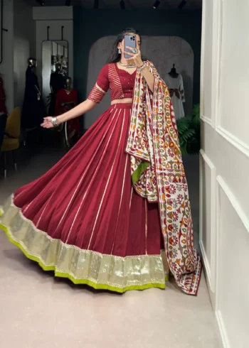 Purple Chanderi Garba Lehenga with Zari Work flair look