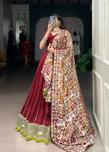 Purple Chanderi Garba Lehenga with Zari Work side look